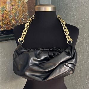 Black Leather Chain Shoulder Bag Luxury Dupe Black and Gold Purse